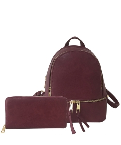 Fashion Zipper Classic Backpack & Wallet Set LP1082W BURGUNDY